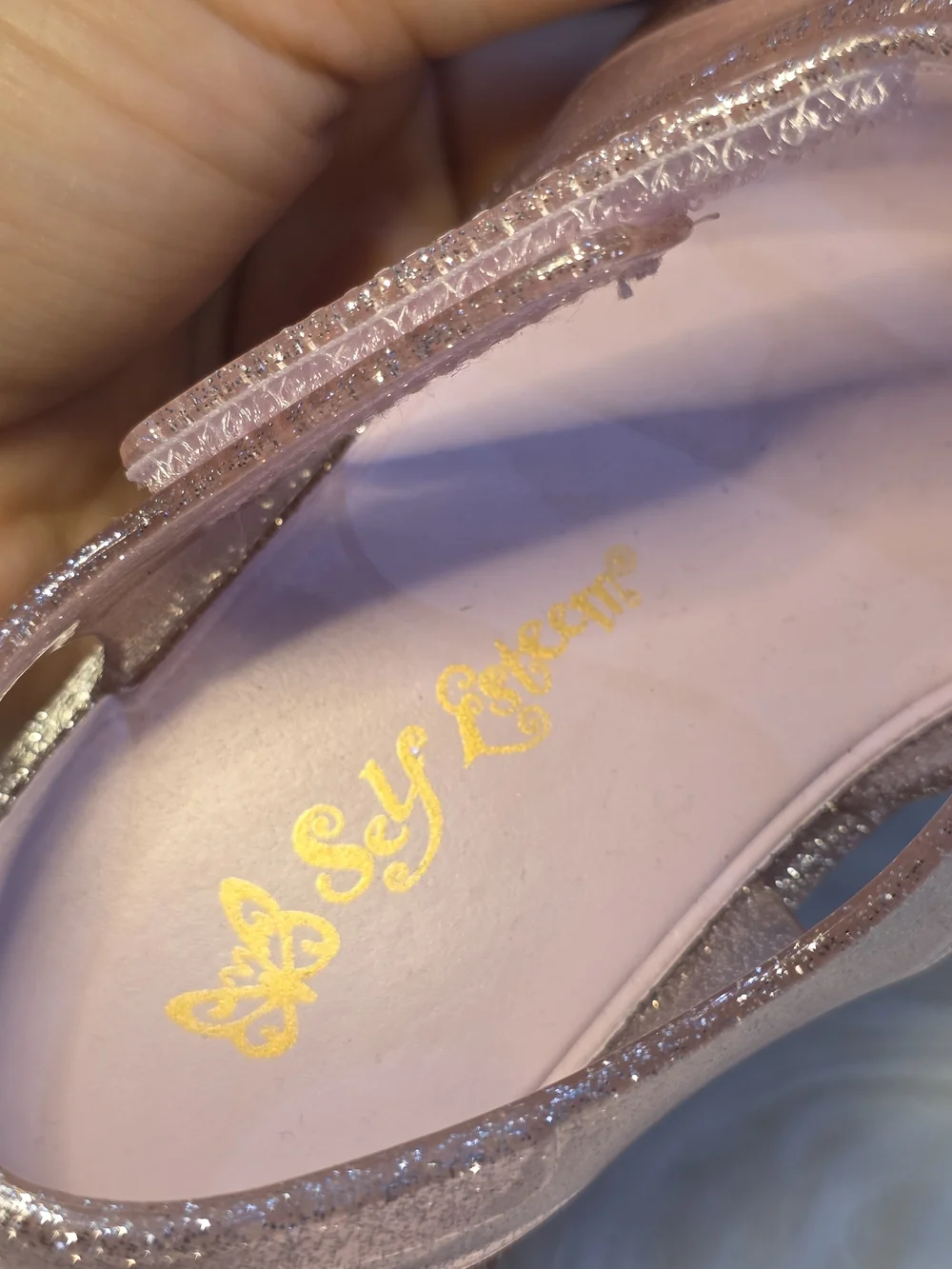 Self Esteem Glitter Pink Jelly Sandals with Shell Charm